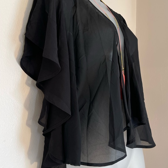 Goth Black Sheer Open Front Cardigan Lace M - Picture 2 of 3